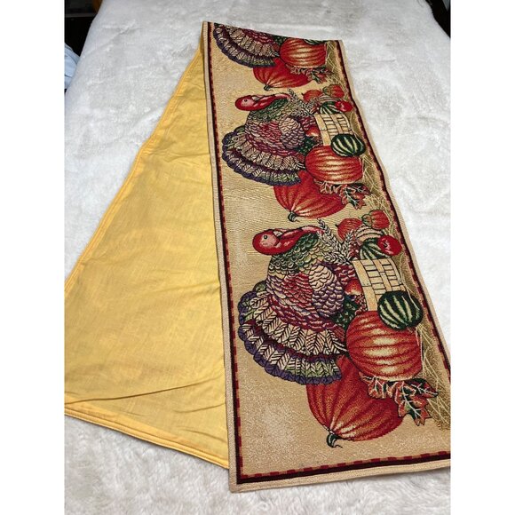 Thanksgiving Turkey & Pumpkin Table Runner 70" Long - Picture 2 of 5